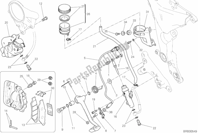 All parts for the Rear Braking System of the Ducati Multistrada 1200 S Thailand 2018